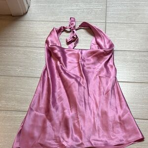Pink silk backless top